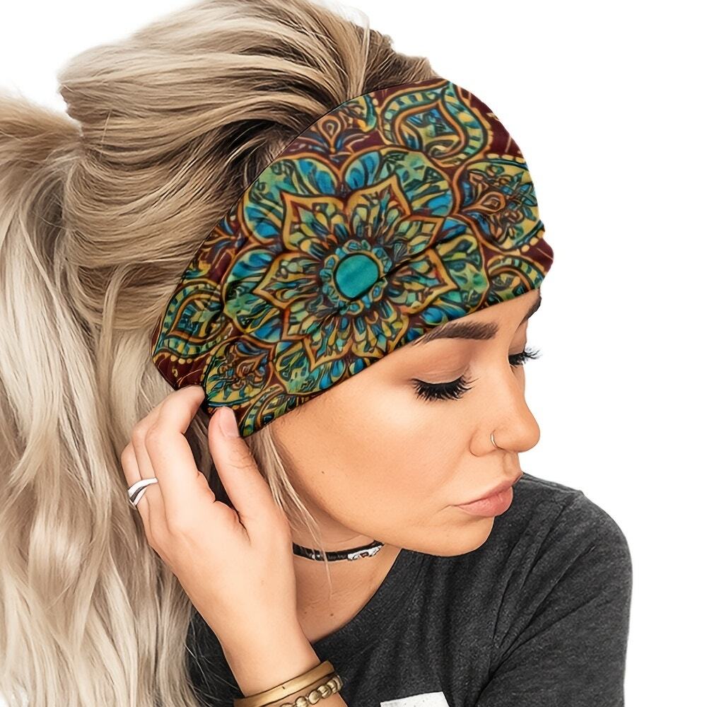 Bohemian Paisley Print Headscarf Hair Band Women Wide Yoga Non Slip Stretchy